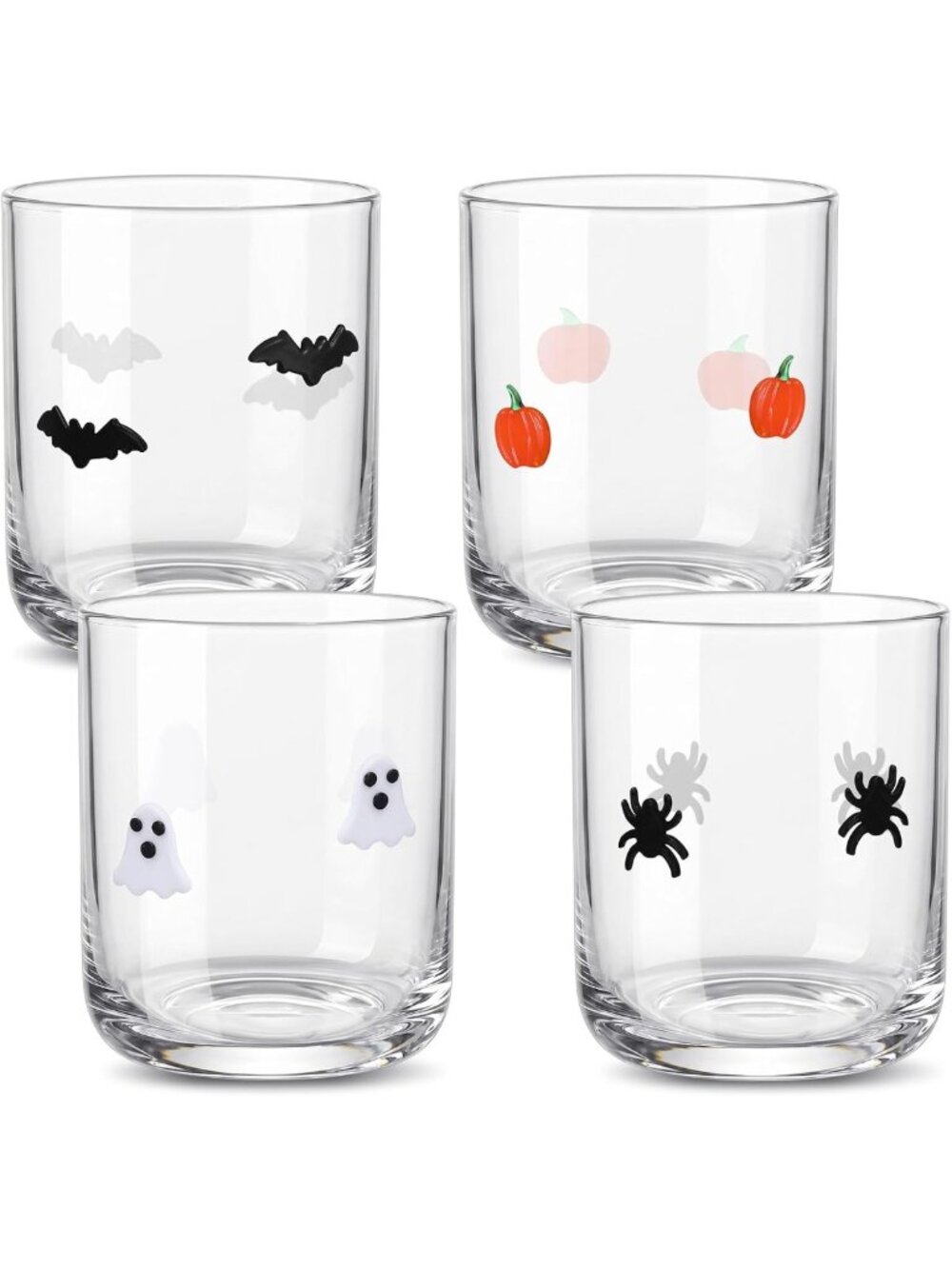 Set of 4 Halloween Icon Juice Glasses - Fun Party Drinkware for Spooky